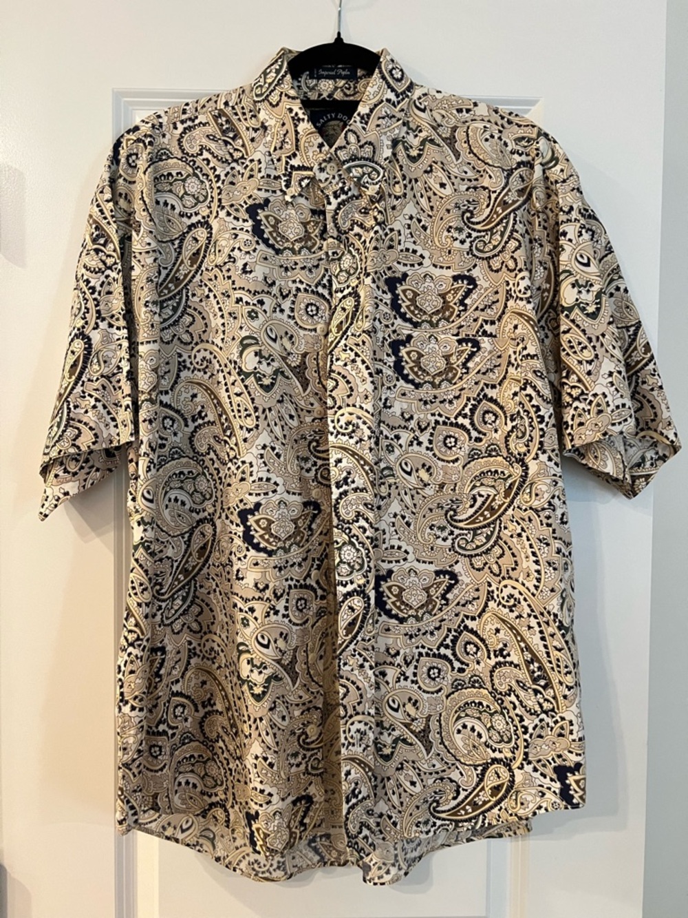 Men's Paisley Short-Sleeve Button-Up Shirt - Beige/Navy Salty Dog Size Large